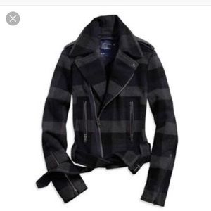 Black plaid motorcycle style jacket
